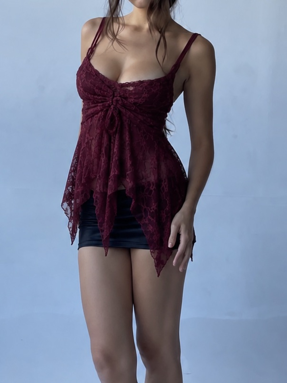 Y2K Kimchi Blue Wine Lace Handkerchief Hem Camisole